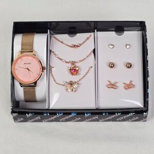 Aeropostale Watch Jewelry Set Necklace Earrings Rose Gold Pink